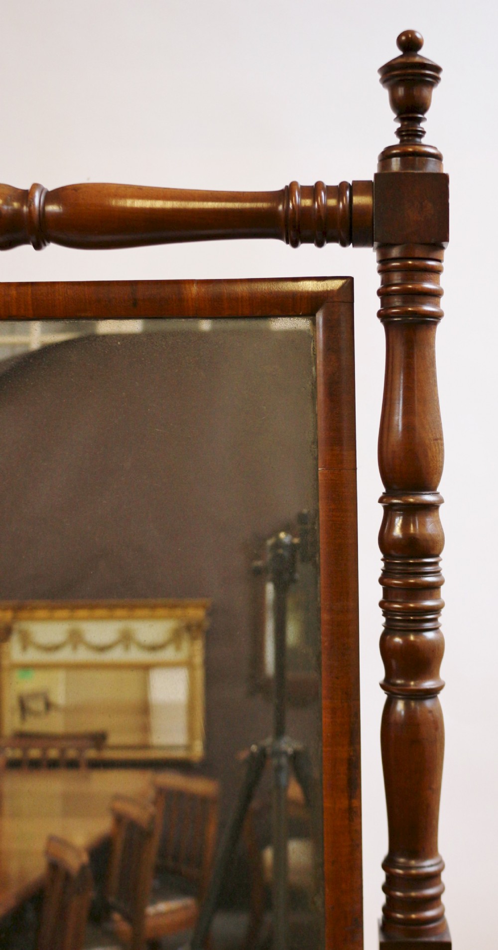 Regency Mahogany Cheval Mirror within Ring Turned Frame View VII