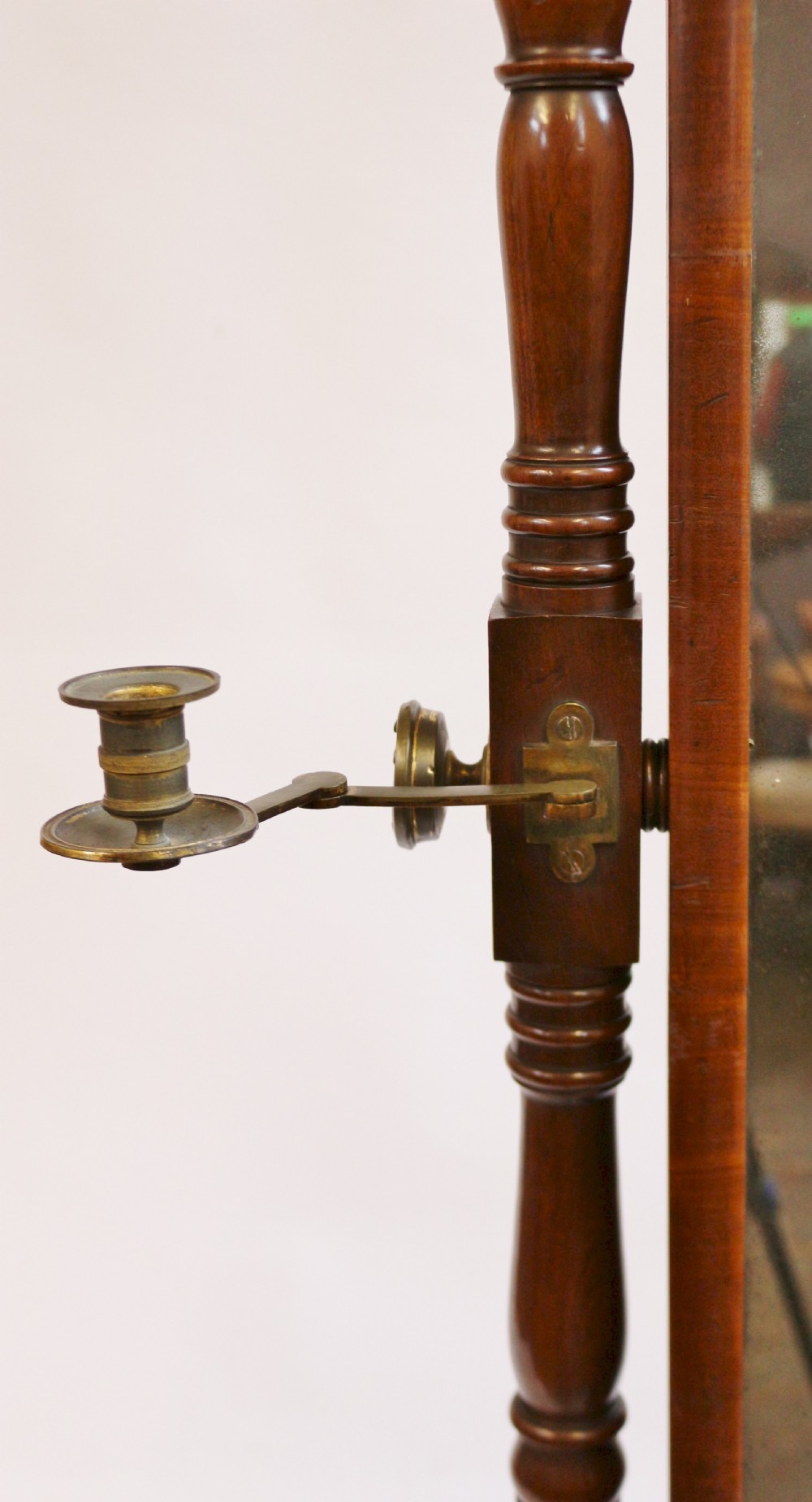 Regency Mahogany Cheval Mirror within Ring Turned Frame View VIII