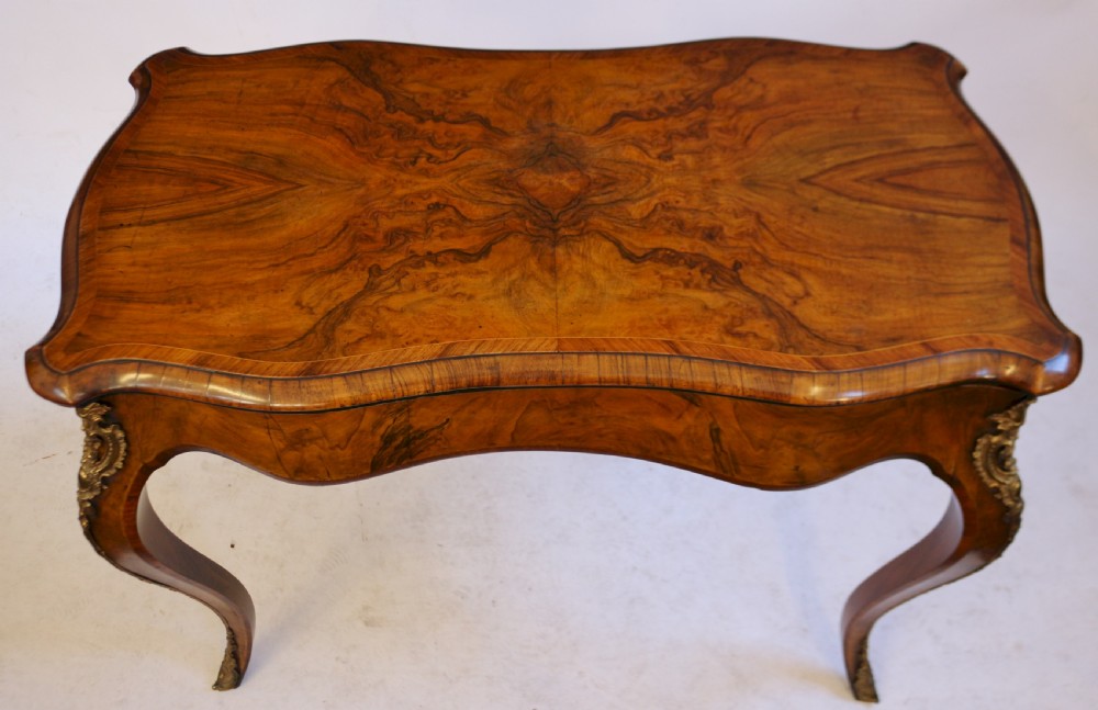 Victorian Figured Walnut Card Table on Cabriole Legs with Ormolu Mounts View II