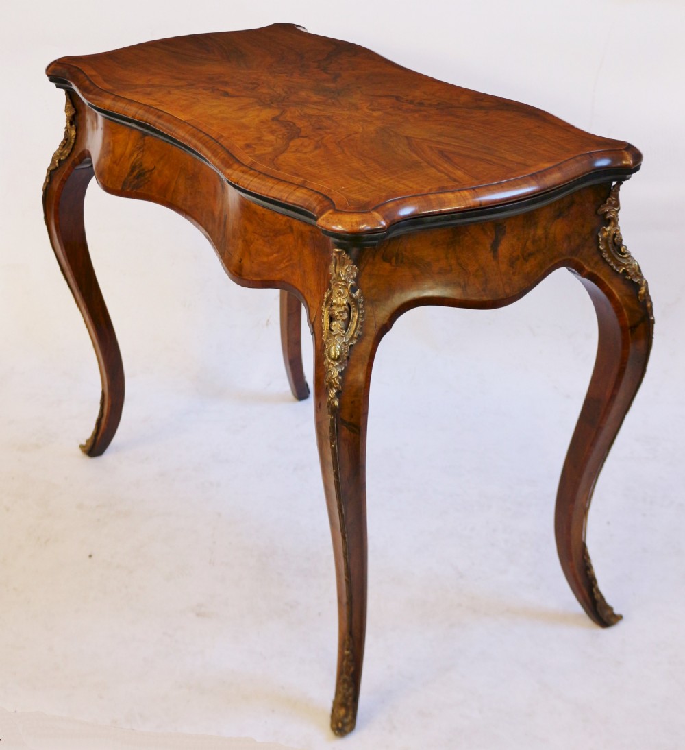 Victorian Figured Walnut Card Table on Cabriole Legs with Ormolu Mounts View III