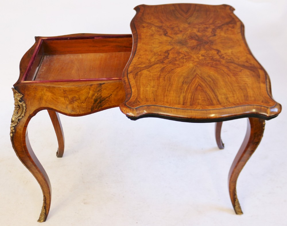 Victorian Figured Walnut Card Table on Cabriole Legs with Ormolu Mounts View IV