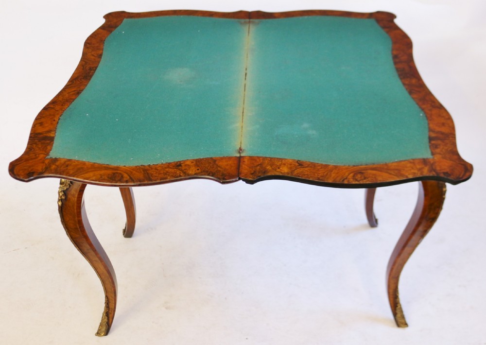 Victorian Figured Walnut Card Table on Cabriole Legs with Ormolu Mounts View V