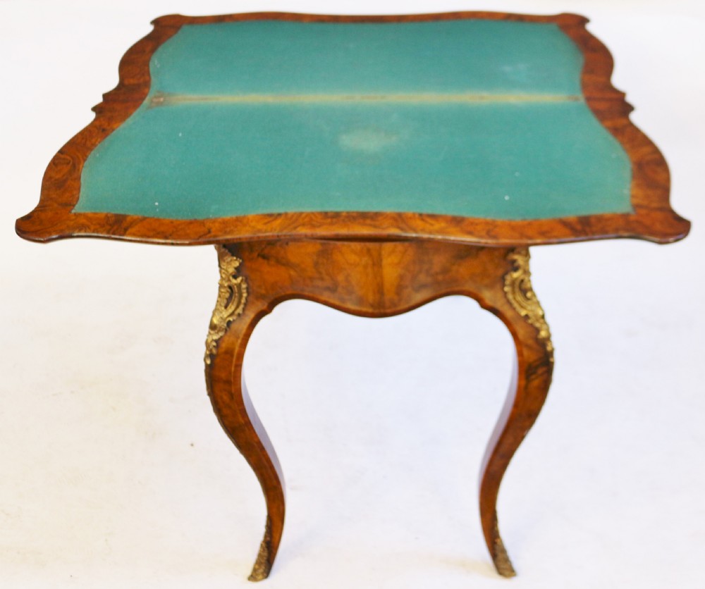 Victorian Figured Walnut Card Table on Cabriole Legs with Ormolu Mounts View VI