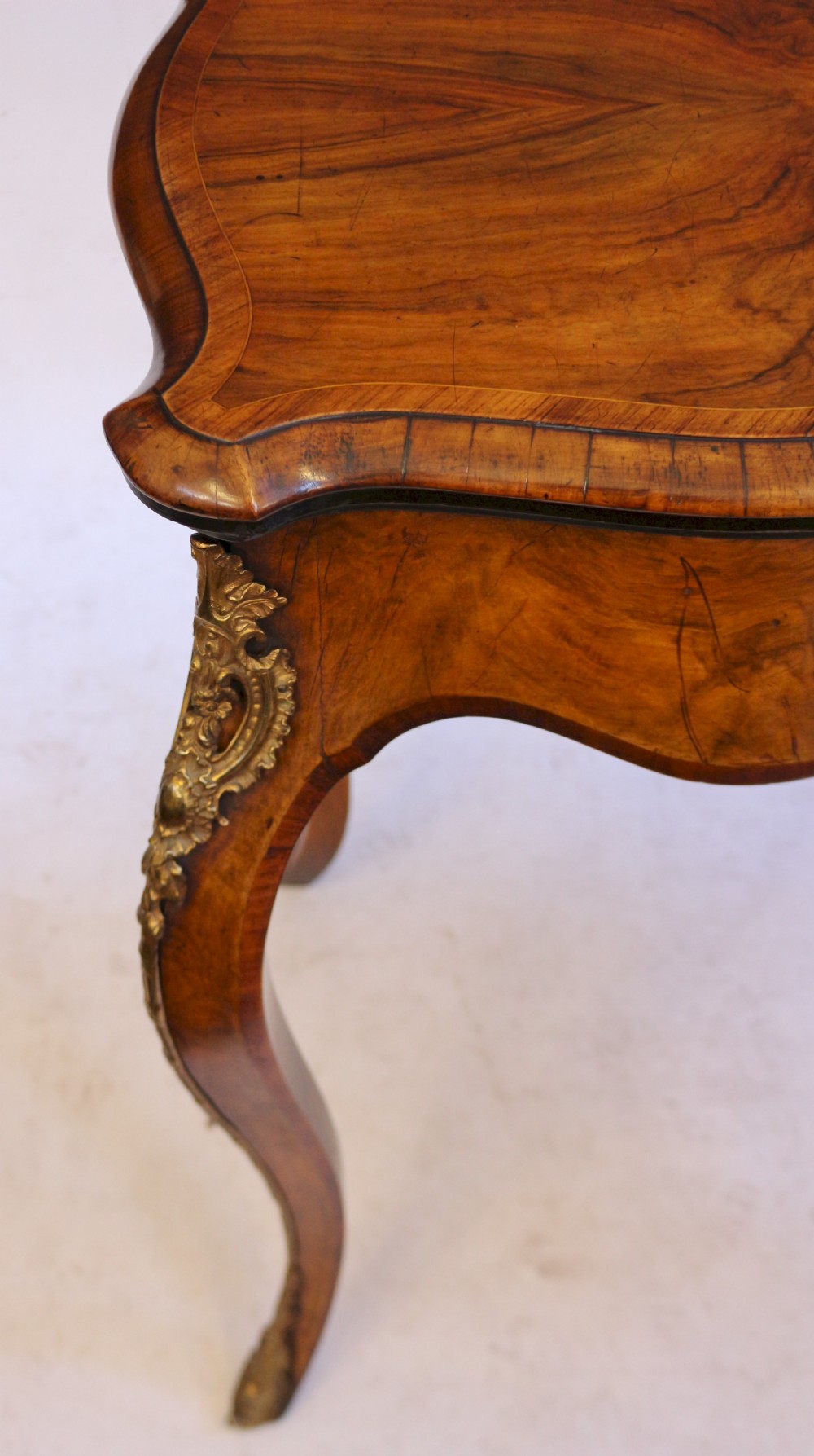 Victorian Figured Walnut Card Table on Cabriole Legs with Ormolu Mounts View VIII