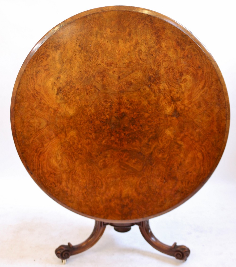 Victorian Figured Walnut Circular Centre Table on Tripod Base.
