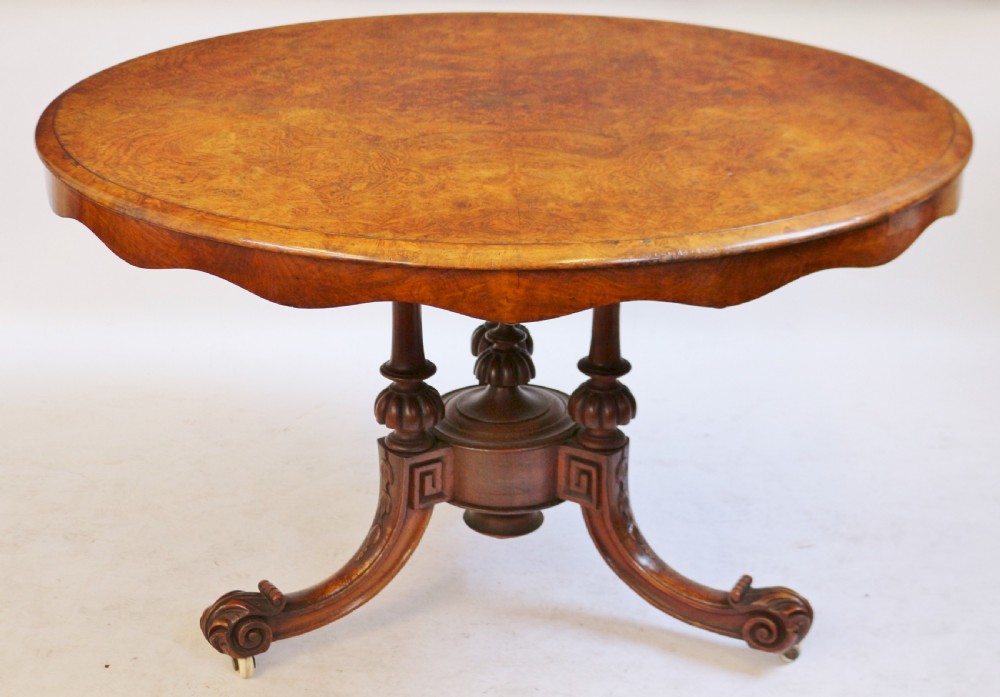 Victorian Figured Walnut Circular Centre Table on Tripod Base. View II