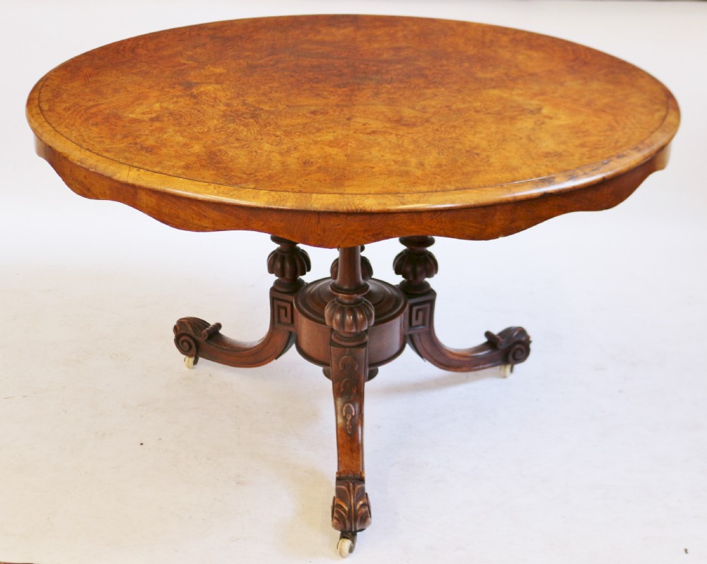 Victorian Figured Walnut Circular Centre Table on Tripod Base. View III