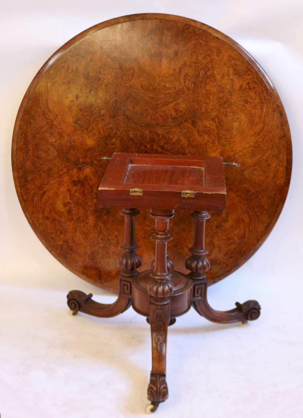 Victorian Figured Walnut Circular Centre Table on Tripod Base. View IV