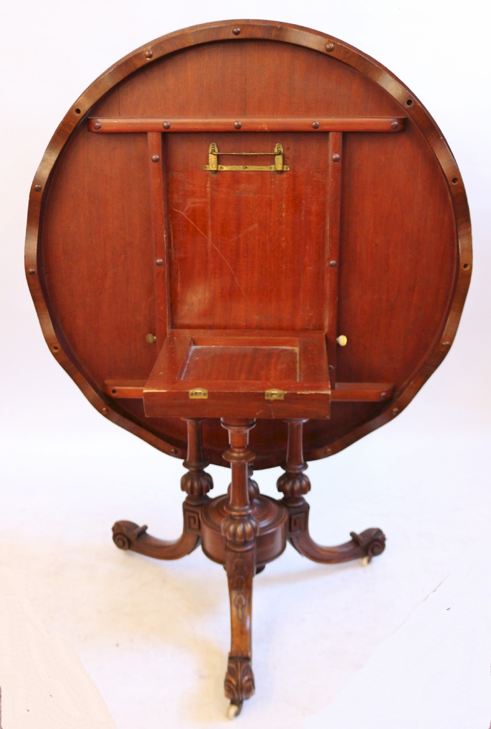 Victorian Figured Walnut Circular Centre Table on Tripod Base. View V