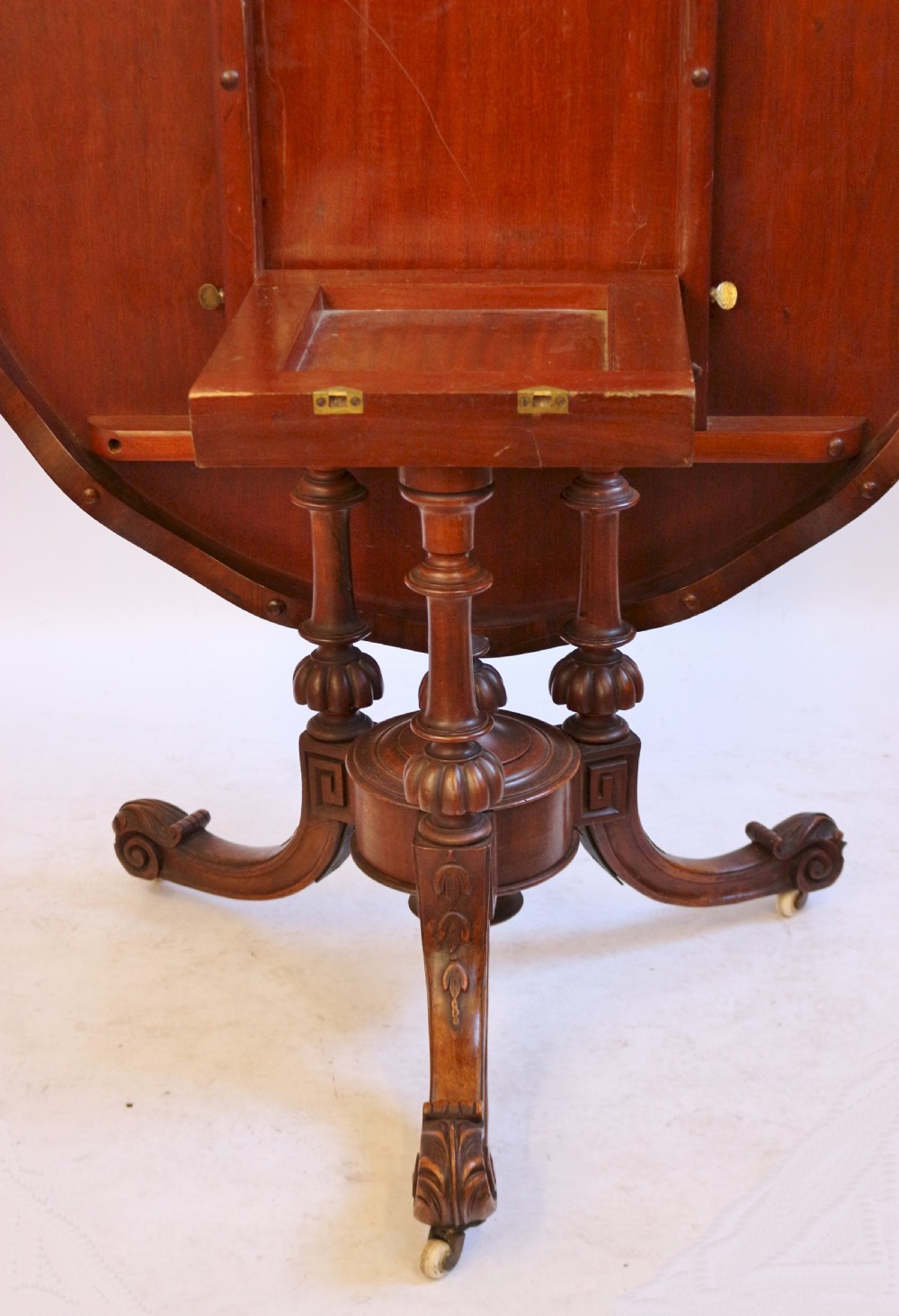 Victorian Figured Walnut Circular Centre Table on Tripod Base. View VI