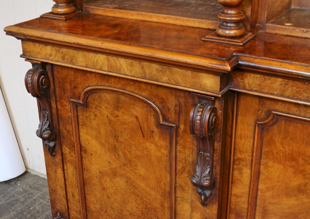 Victorian Large Figured Walnut Open Top Inverted Breakfront Bookcase View X
