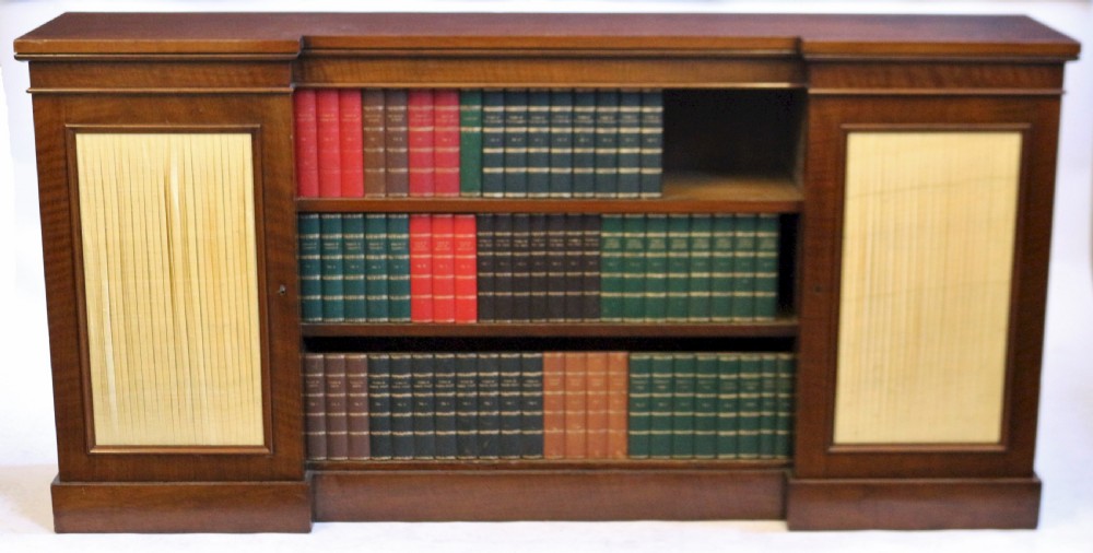 George 1V Feathered Mahogany Dwarf Open Bookcase with Side Cupboards