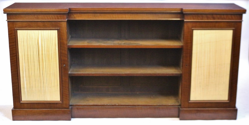 George 1V Feathered Mahogany Dwarf Open Bookcase with Side Cupboards View II