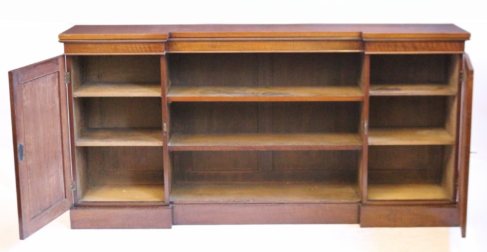 George 1V Feathered Mahogany Dwarf Open Bookcase with Side Cupboards View III