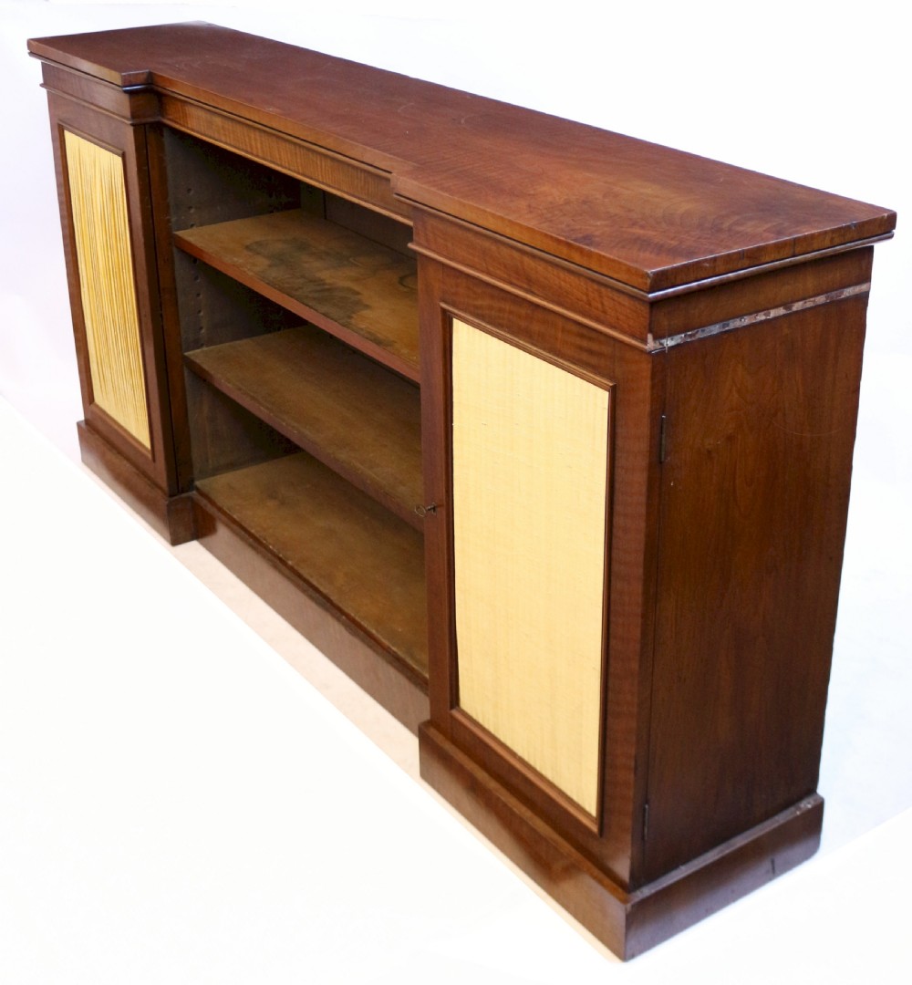 George 1V Feathered Mahogany Dwarf Open Bookcase with Side Cupboards View IV