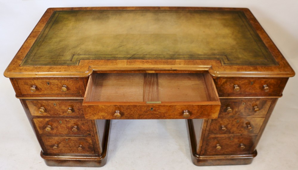 Good Quality Victorian Figured Walnut 3 Part 9 Drawer Kneehole Desk View II