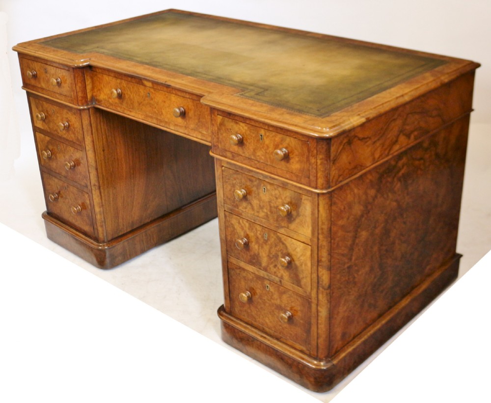 Good Quality Victorian Figured Walnut 3 Part 9 Drawer Kneehole Desk View IV
