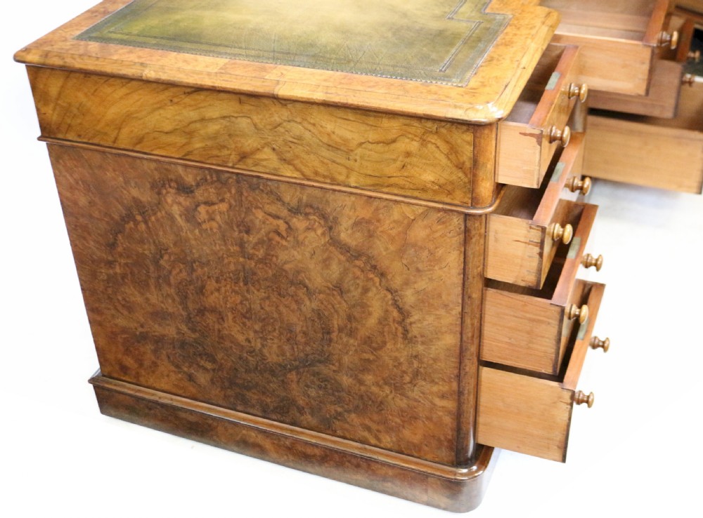 Good Quality Victorian Figured Walnut 3 Part 9 Drawer Kneehole Desk View VI
