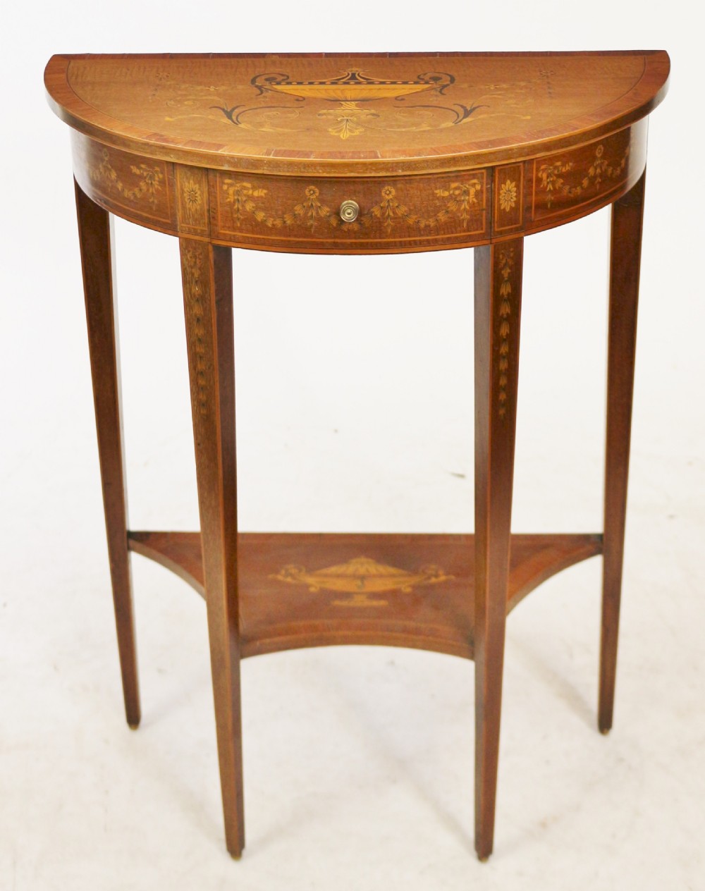 Fine Edwardian Inlaid Mahogany Demi Lune Side Console Table