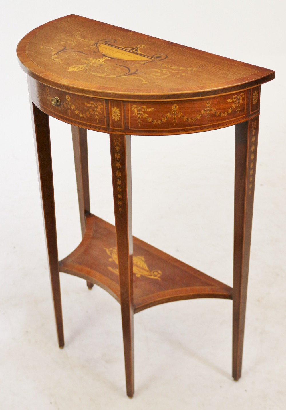 Fine Edwardian Inlaid Mahogany Demi Lune Side Console Table View III