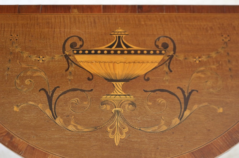 Fine Edwardian Inlaid Mahogany Demi Lune Side Console Table View VI