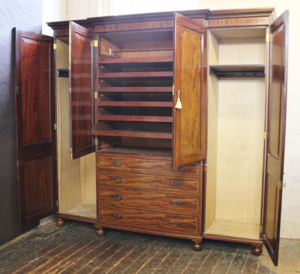 19C Mahogany Large 4 Door Breakfront Wardrobe View II
