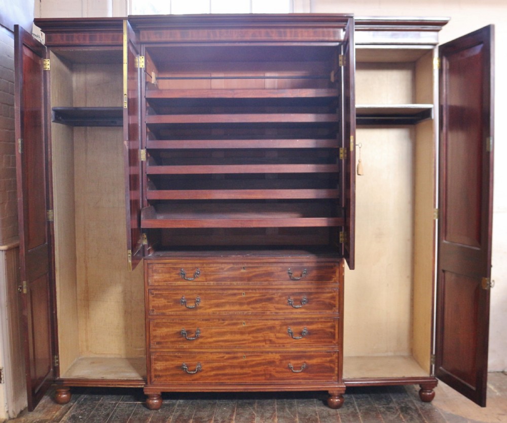 19C Mahogany Large 4 Door Breakfront Wardrobe View V