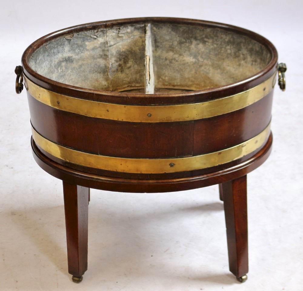 George 111 Mahogany Brass Bound Oval Wine Cooler on Square Leg Stand