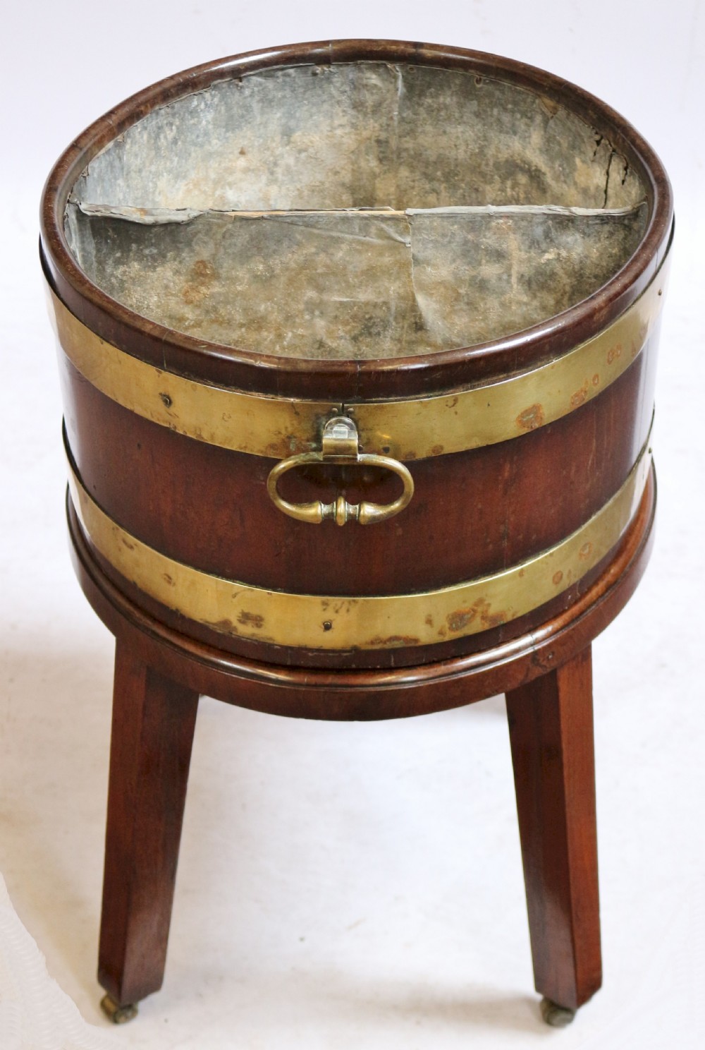 George 111 Mahogany Brass Bound Oval Wine Cooler on Square Leg Stand View II