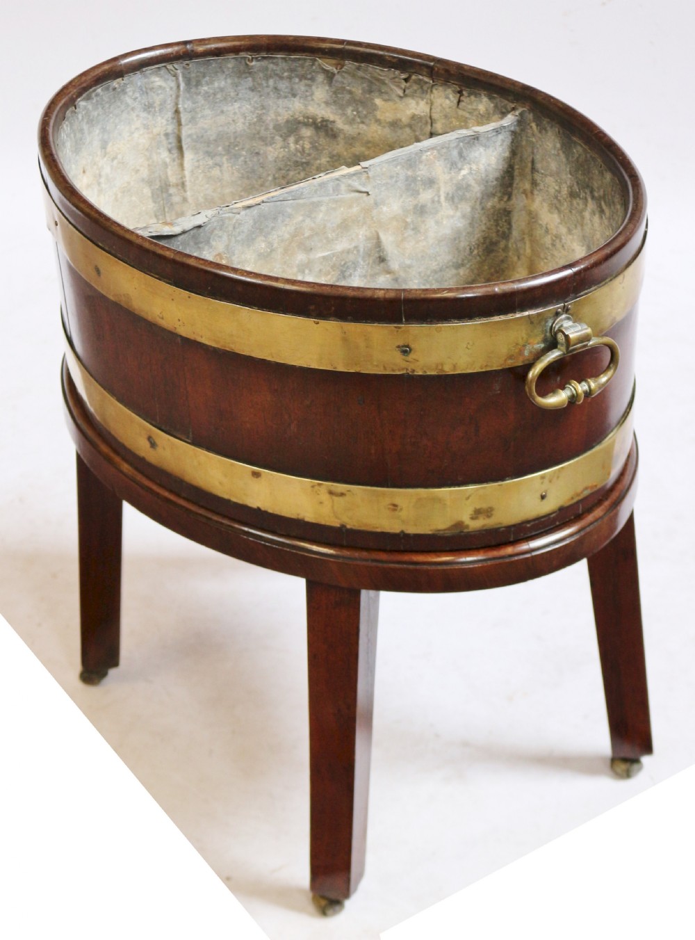 George 111 Mahogany Brass Bound Oval Wine Cooler on Square Leg Stand View III