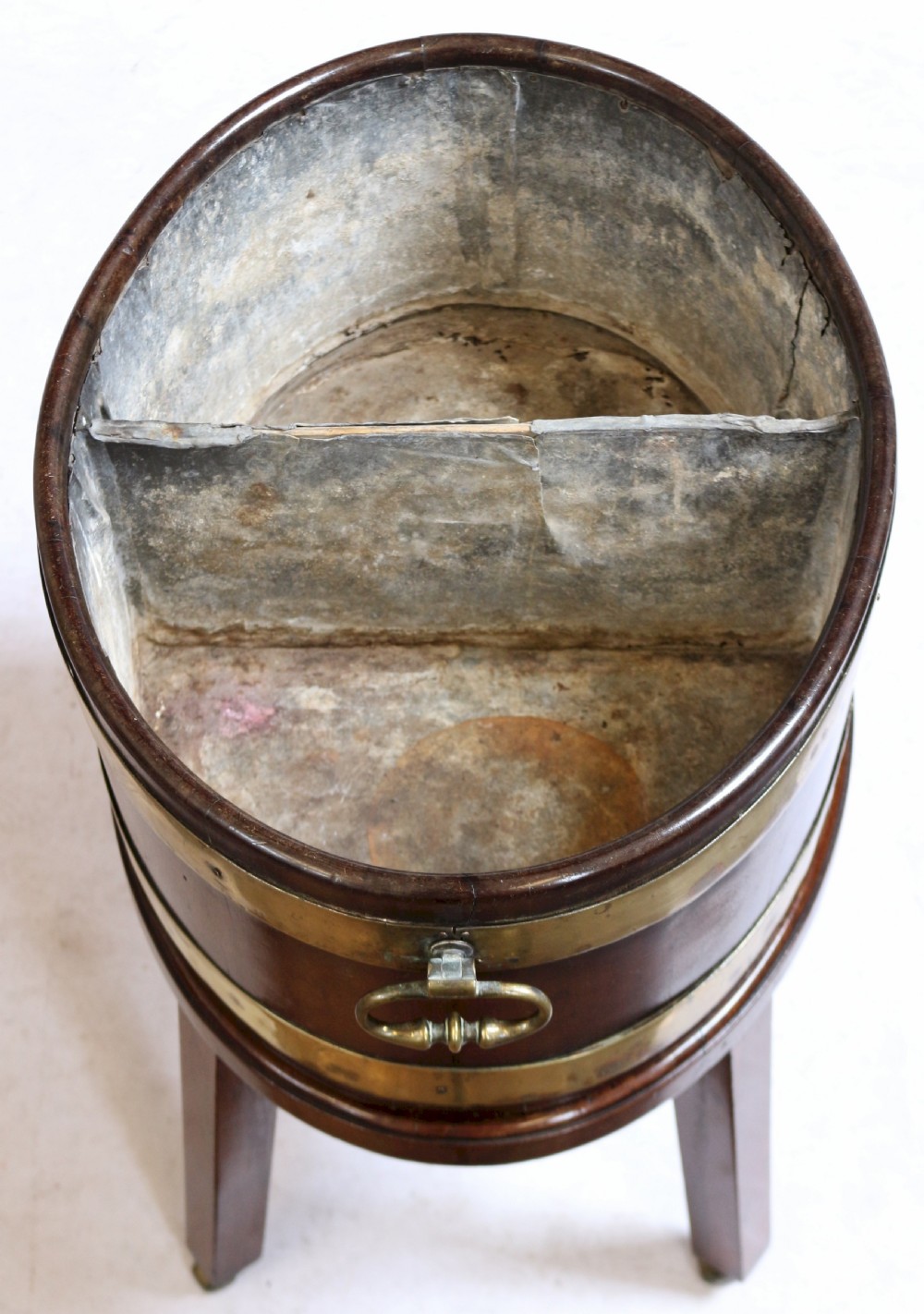 George 111 Mahogany Brass Bound Oval Wine Cooler on Square Leg Stand View V