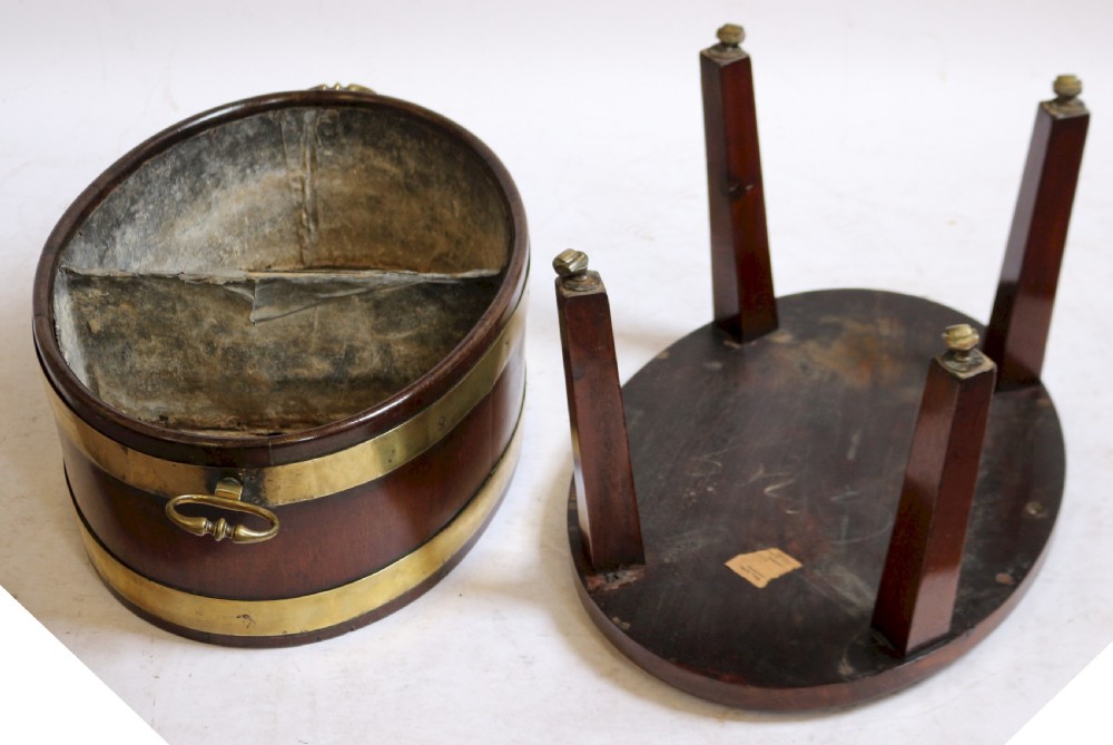 George 111 Mahogany Brass Bound Oval Wine Cooler on Square Leg Stand View VII
