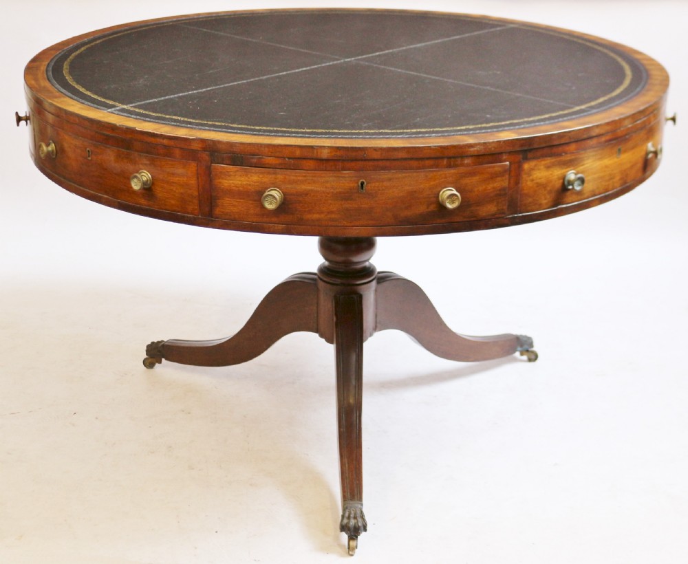 Regency Mahogany 4 Drawer Circular Pedestal Drum Table View II