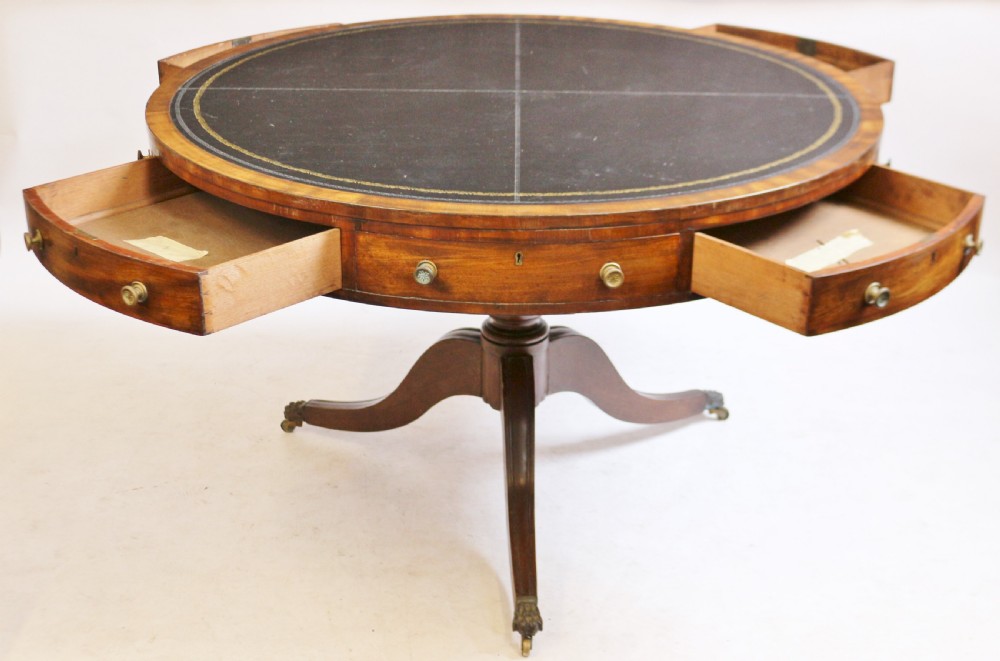 Regency Mahogany 4 Drawer Circular Pedestal Drum Table View IV