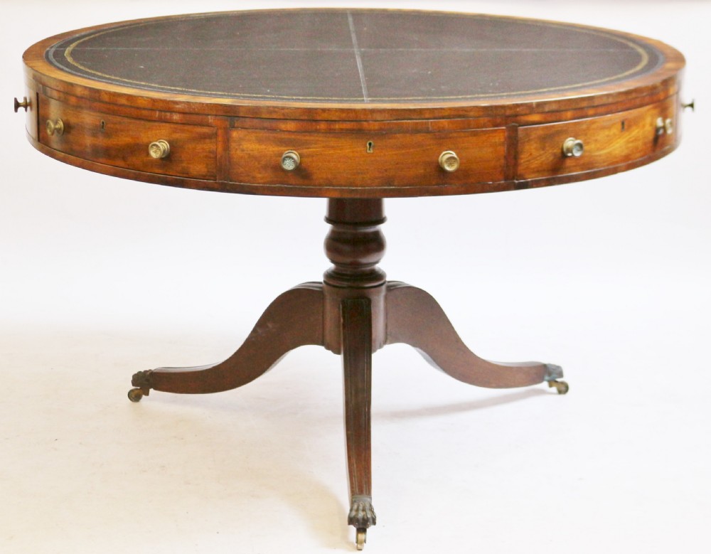 Regency Mahogany 4 Drawer Circular Pedestal Drum Table View VI