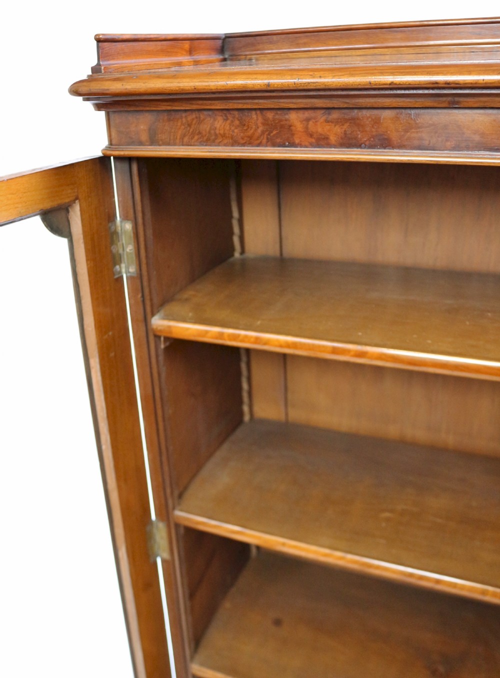 Fine Pair of Victorian Figured Walnut 3 Door Dwarf Bookcases View XIV