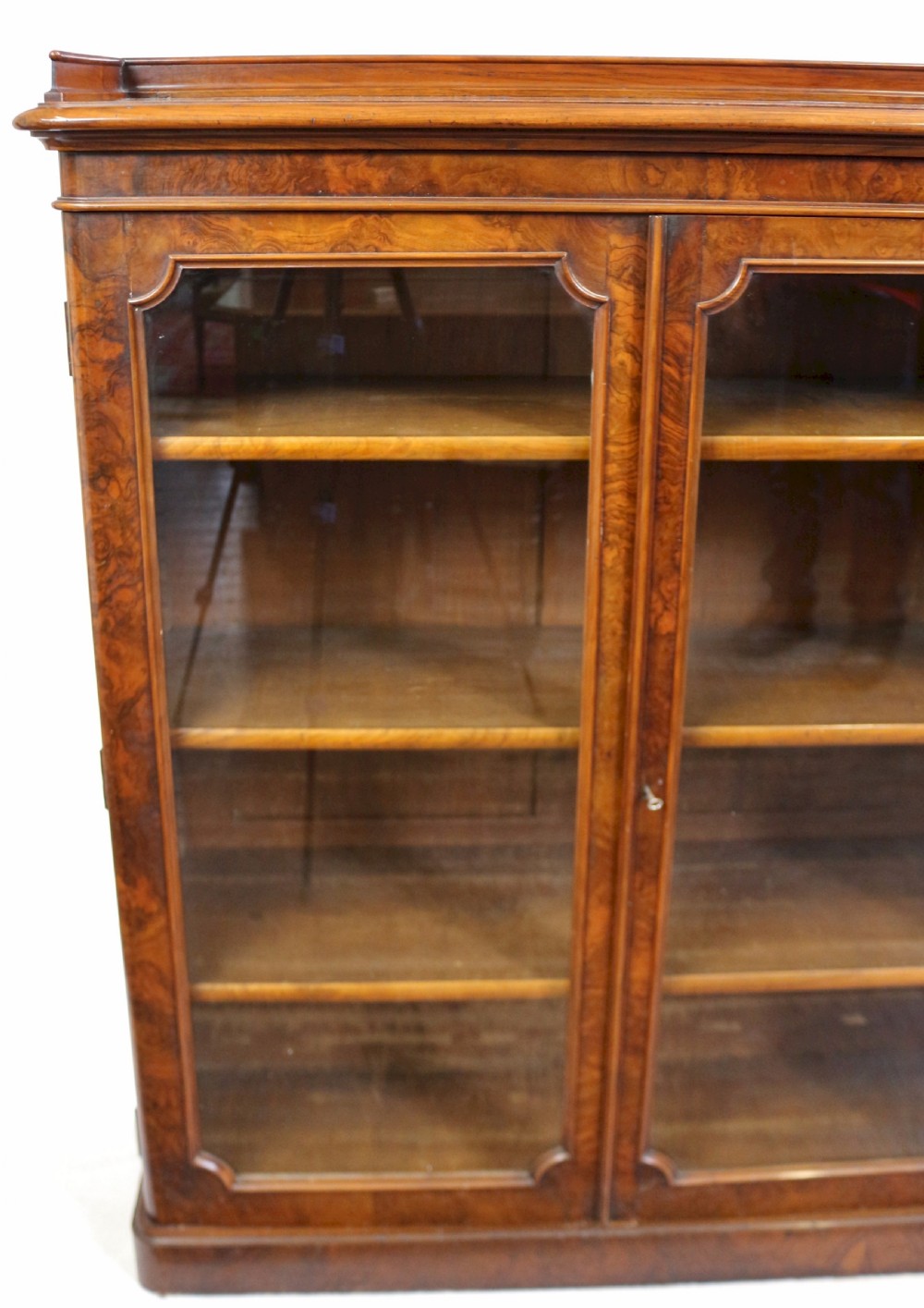 Fine Pair of Victorian Figured Walnut 3 Door Dwarf Bookcases View XV