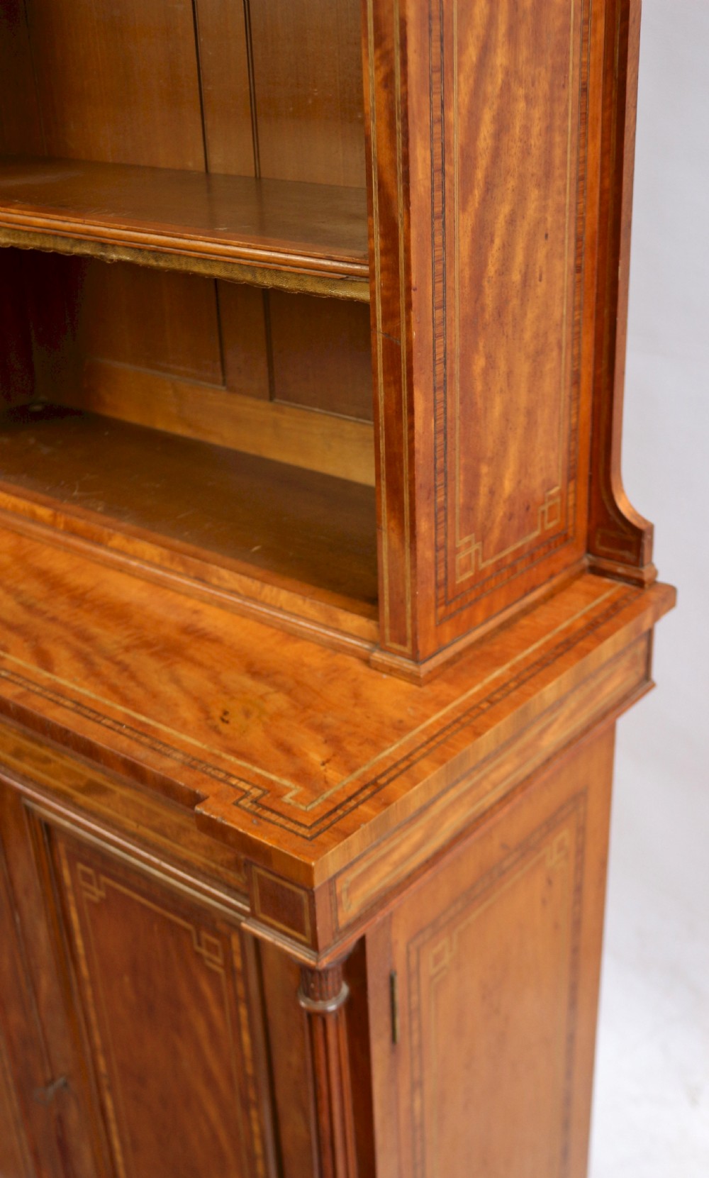 Fine Quality Late 19C Satinwood Open Top Bookcase View XII