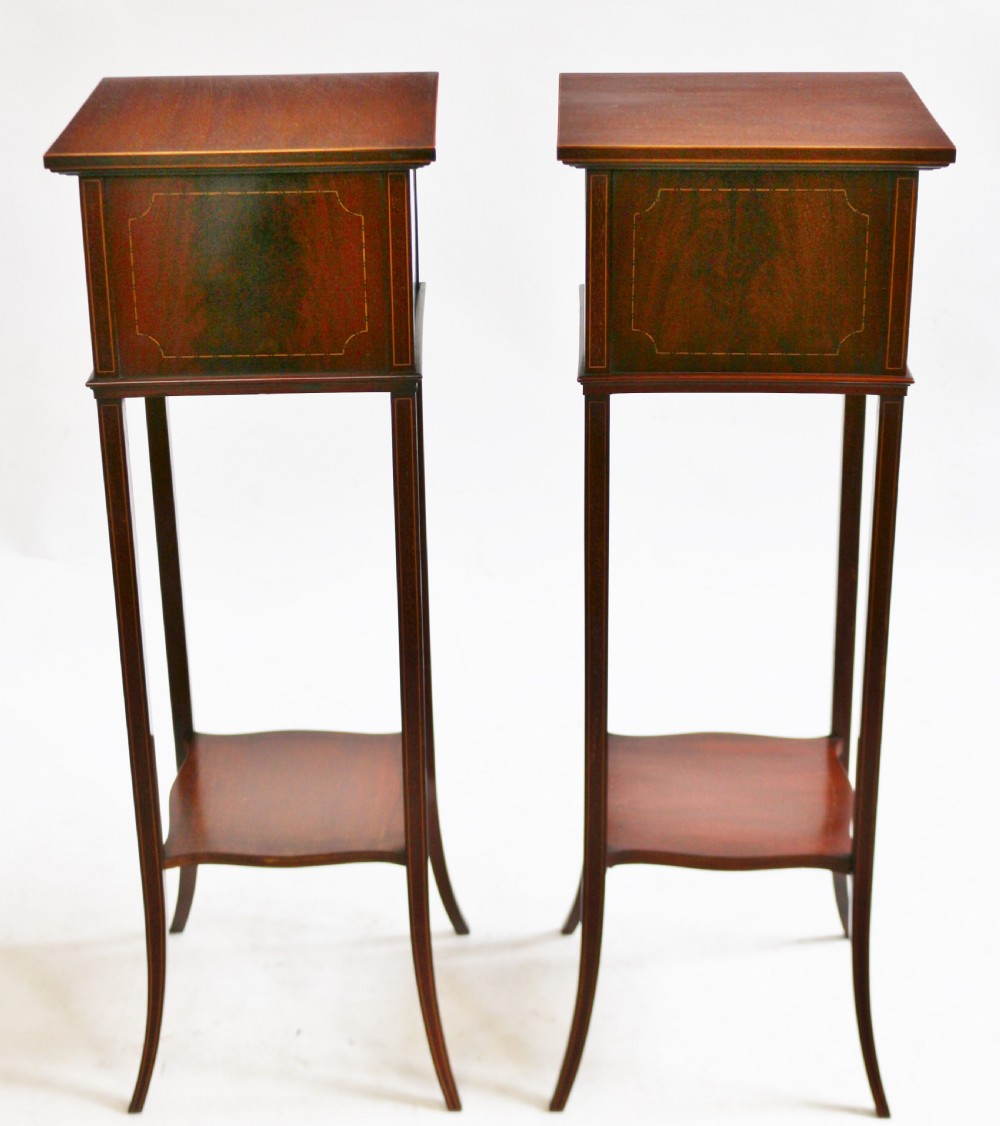 Edwardian Mahogany Inlaid Pair of Torcheres
