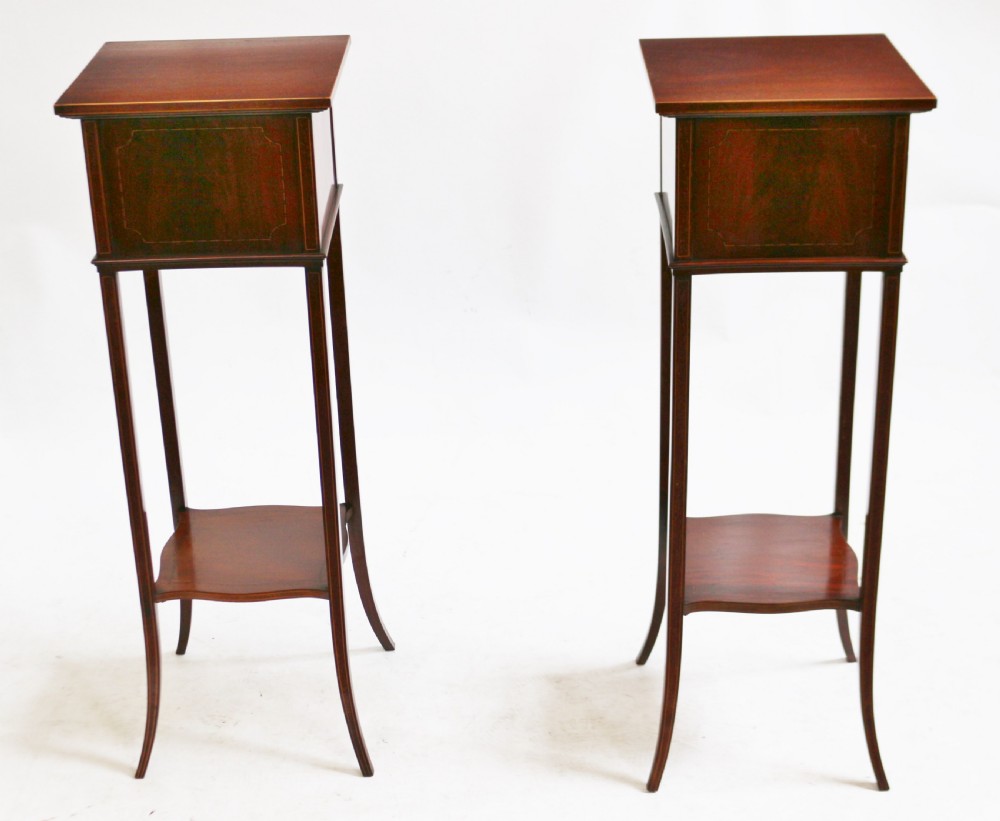 Edwardian Mahogany Inlaid Pair of Torcheres View III