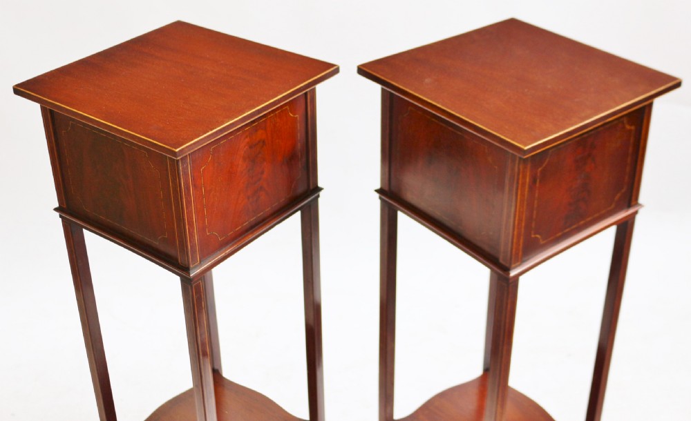 Edwardian Mahogany Inlaid Pair of Torcheres View V