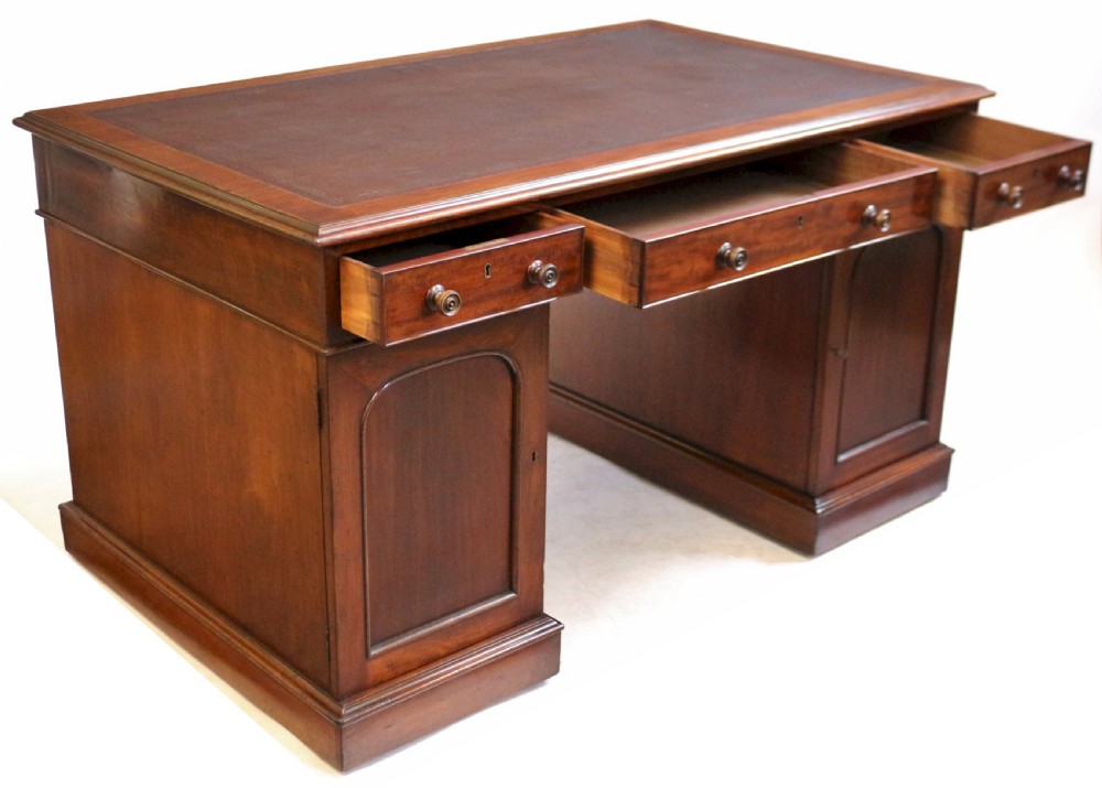 Early Victorian Mahogany 3 Part Partners Desk View VIII