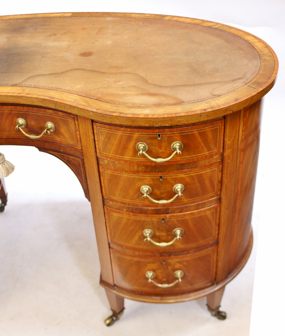 Edwardian Inlaid Figured Mahogany Kidney Shaped Desk View IX