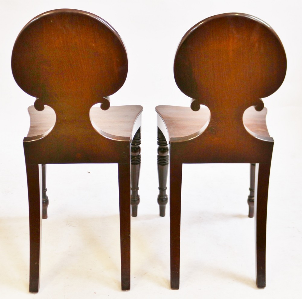 Regency Mahogany Pair of Hall Chairs with Shell Carved Back View V