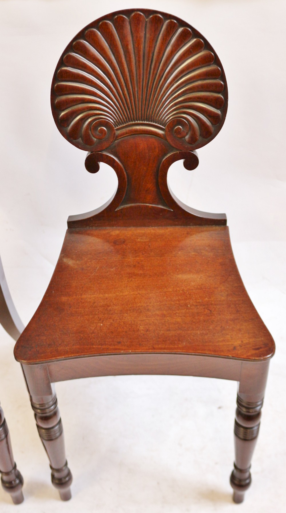 Regency Mahogany Pair of Hall Chairs with Shell Carved Back View IX