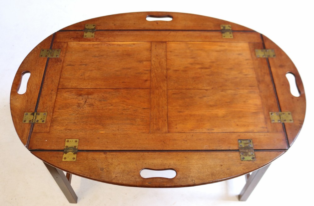 George 111 Mahogany Oval Butlers Tray with Drop Down Sides on Stand View III