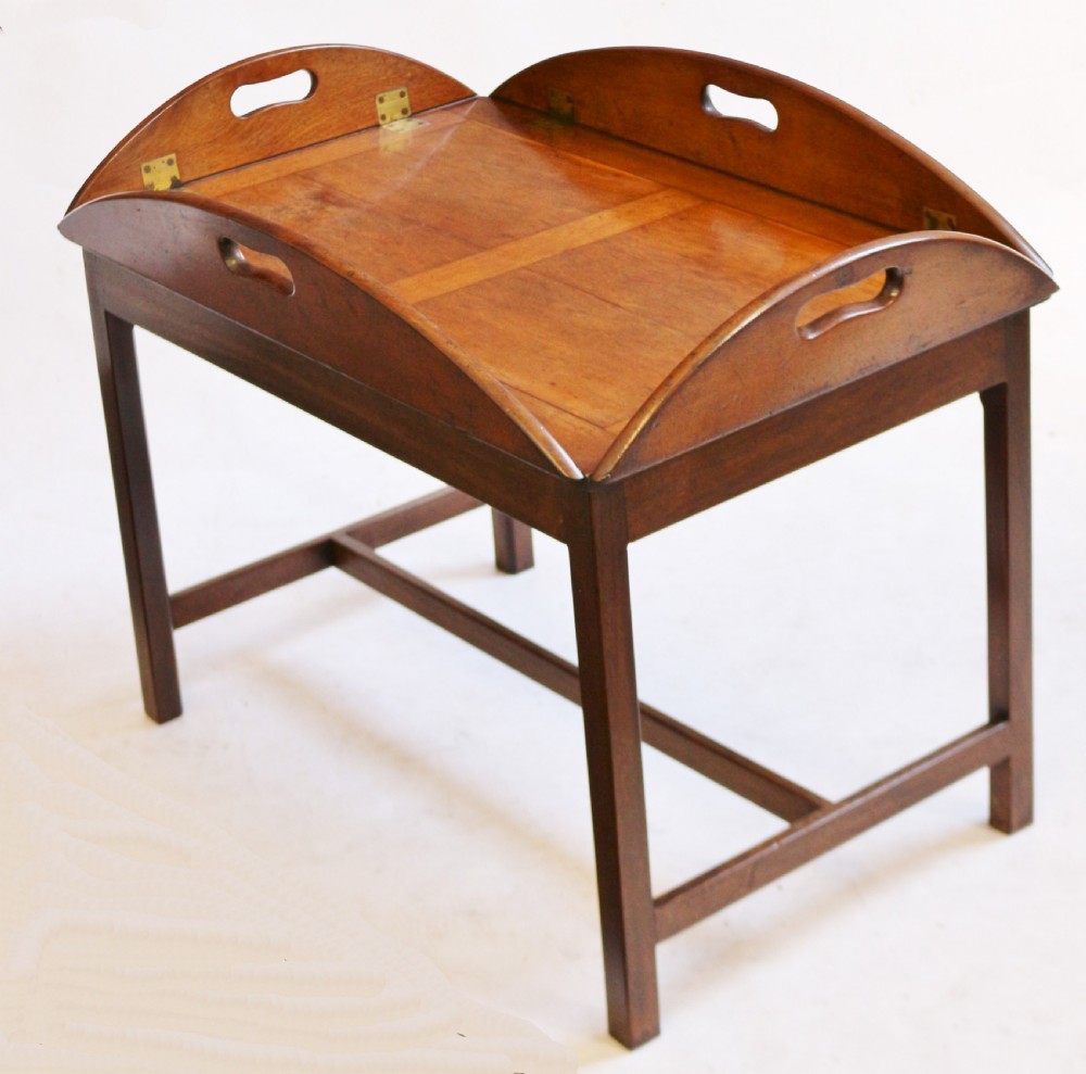 George 111 Mahogany Oval Butlers Tray with Drop Down Sides on Stand View IV