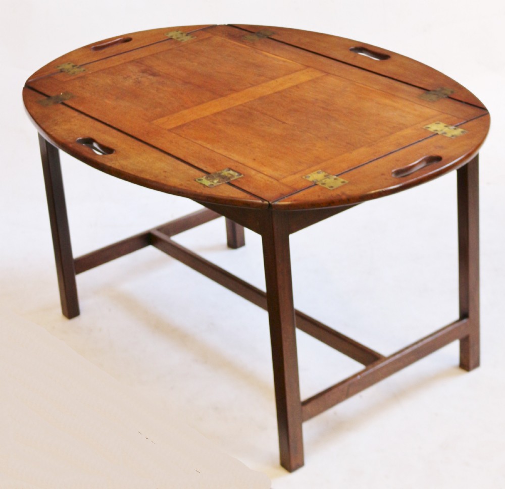 George 111 Mahogany Oval Butlers Tray with Drop Down Sides on Stand View V
