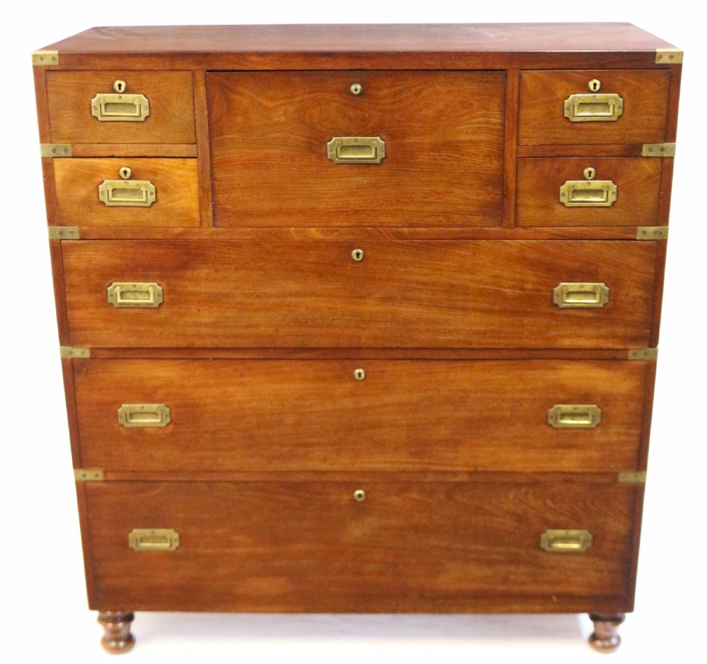 Victorian Mahogany 2 Part Brass Bound Military Chest with Secretaire