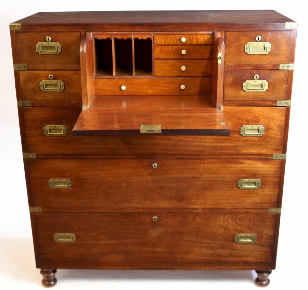 Victorian Mahogany 2 Part Brass Bound Military Chest with Secretaire View II
